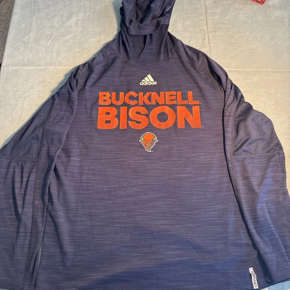 Adidas Bucknell Bison Mens Large Navy Blue Climalite Long Sleeve Hoodie Shirt